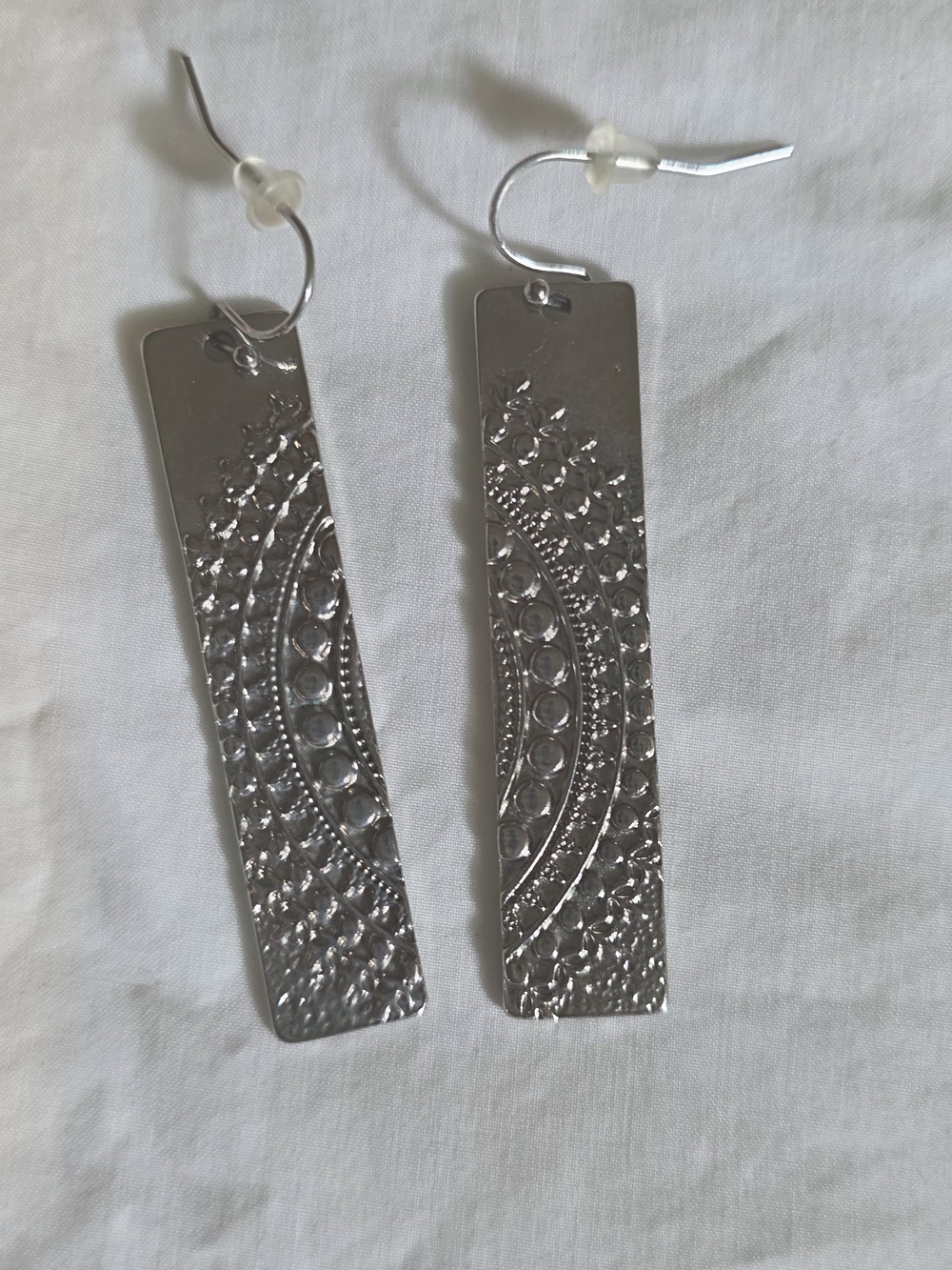 Textured Silver Bar Drop Earrings